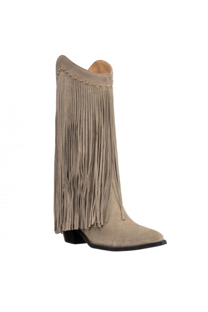 Bota Texana cano médio com franjas Taupe