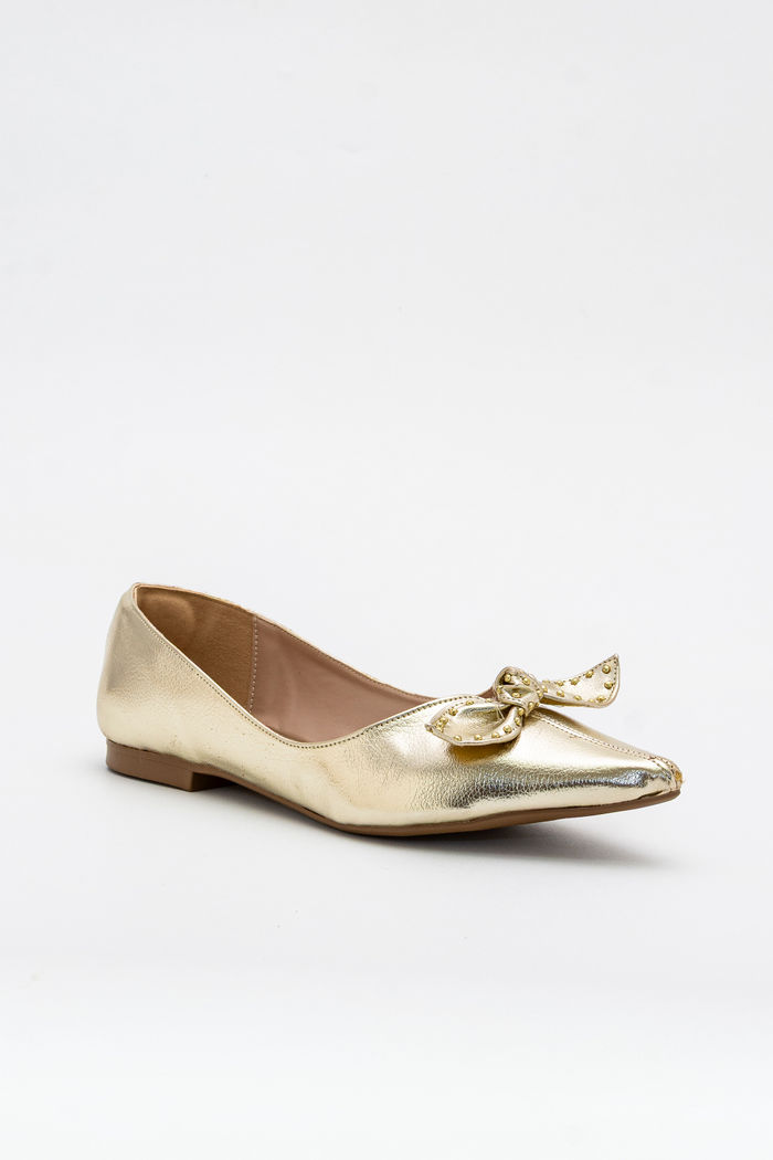 Sapatilha Bico Fino com Laço Ouro