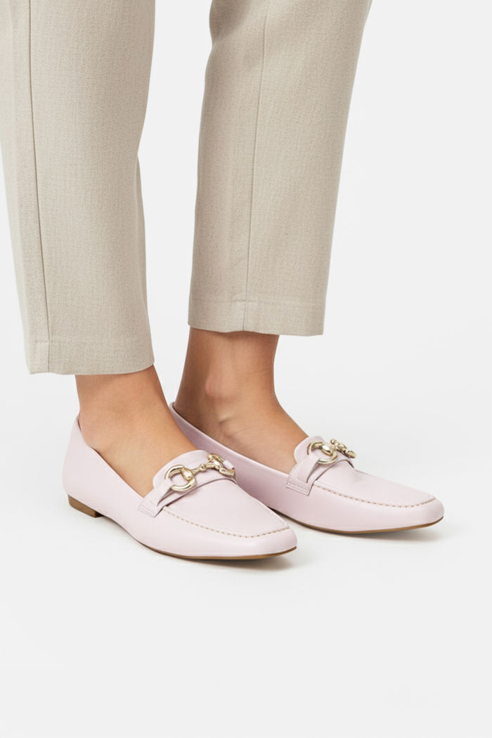 Mocassim Com Enfeite Bico Quadrado Rose