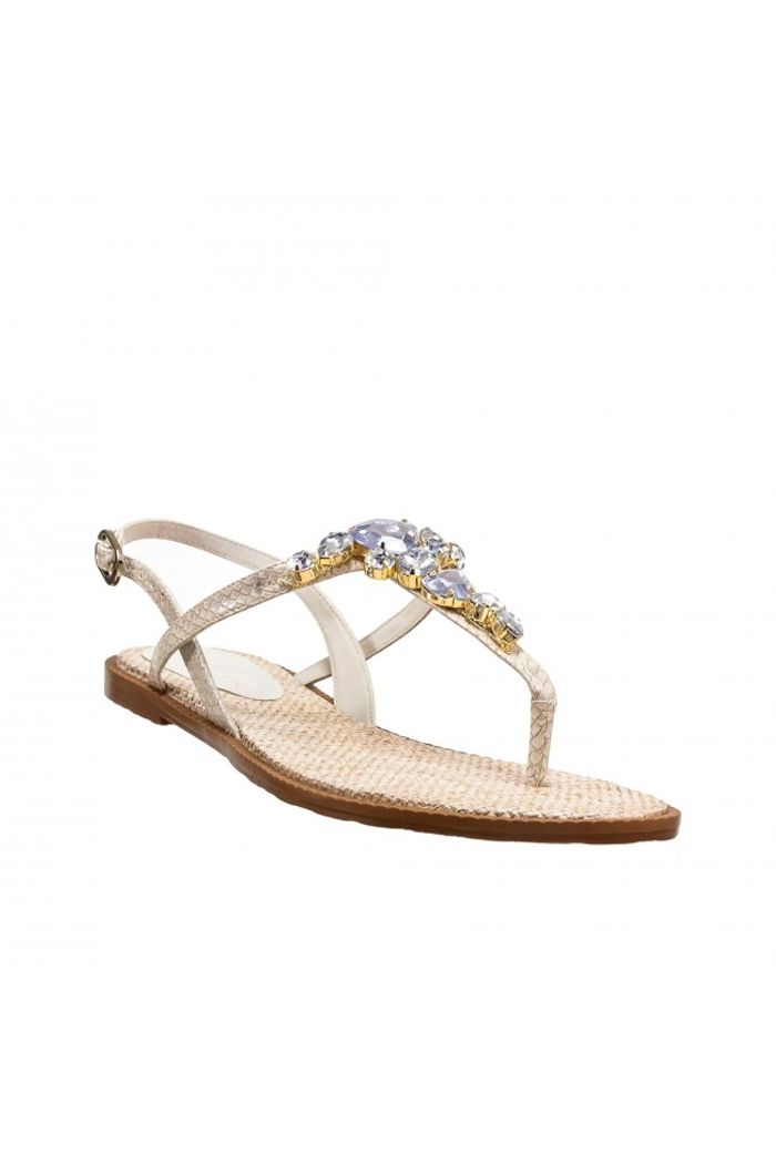 Rasteira Coração em Pedraria Off White