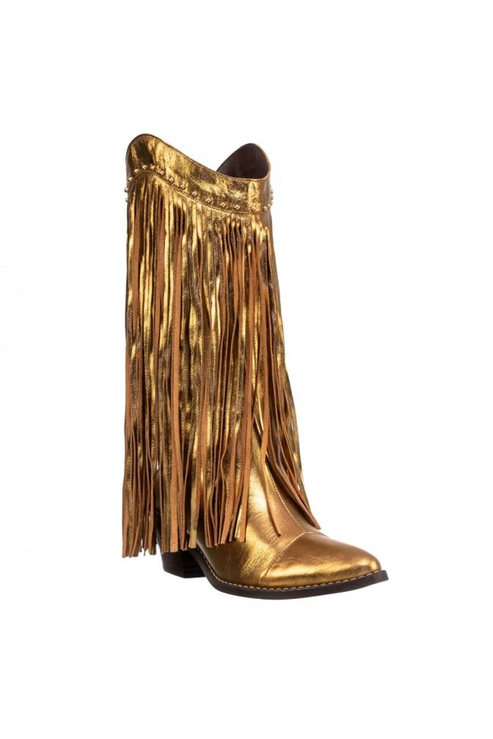 Bota Texana cano médio com franjas Bronze