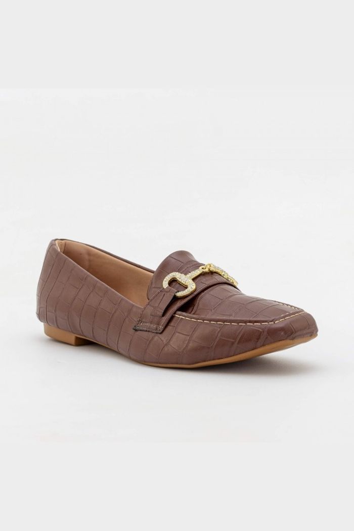 Mocassim Versátil com Strass Café