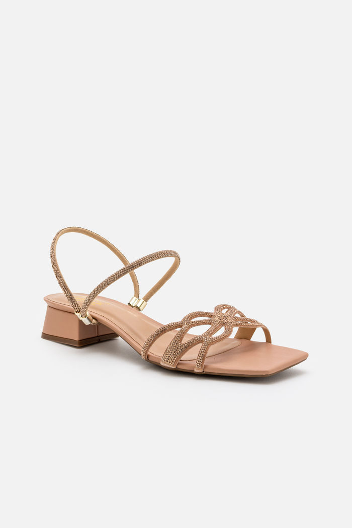 Sandália com Tiras Transpassadas Salto Baixo Amêndoa