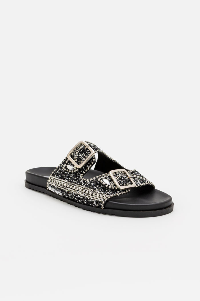 Papete Prática com Fivelas e Cristais Preta