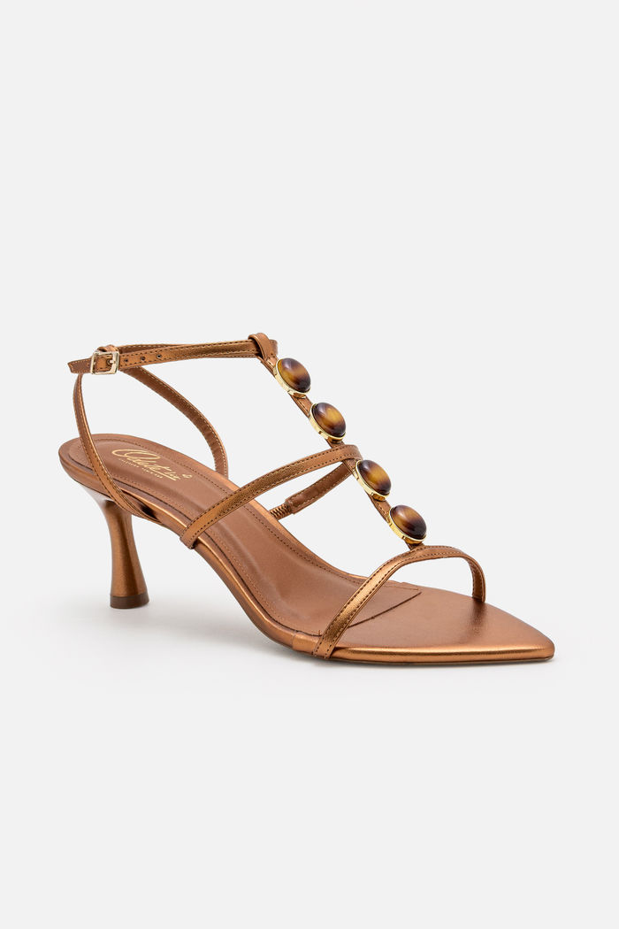 Sandália Delicada com Pedras e Salto Taça Bronze