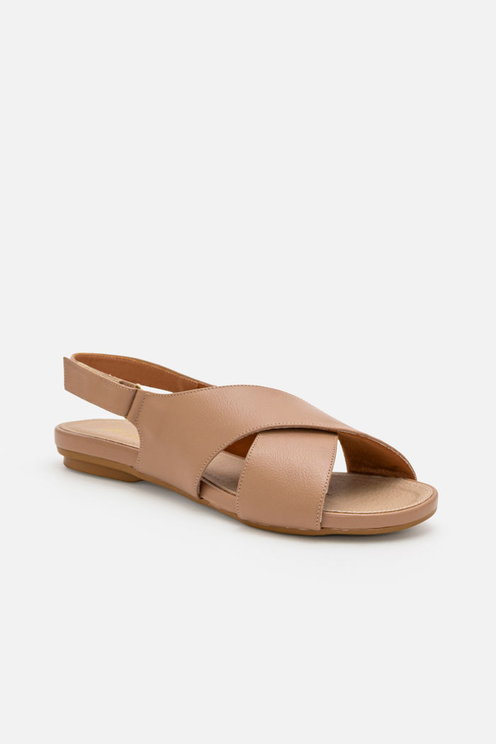 Rasteira em Couro com Tira Cruzada Amêndoa