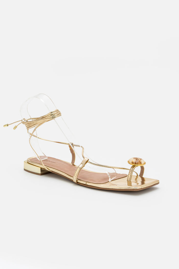 Rasteira Delicada com Pedra e Amarração Ouro