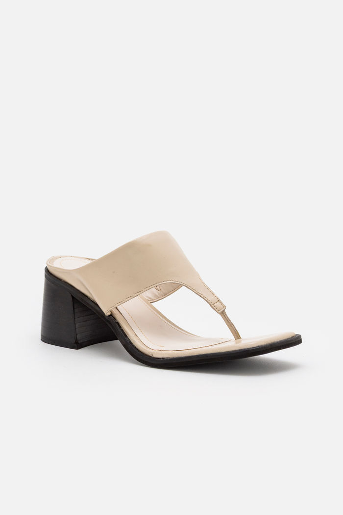 Mule Minimalista em Couro com Salto Blocão Off White
