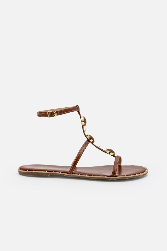 Rasteira Delicada com Pedras Tostado