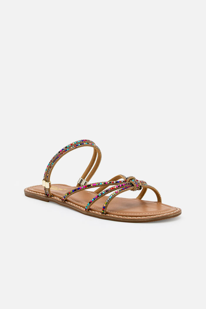 Rasteira com Brilhos Delicada 2 em 1 Tostado