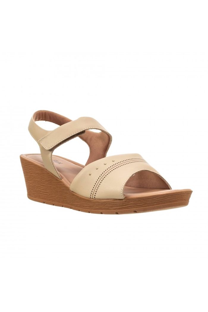 Sandalia Anabela com Velcro Usaflex Off White