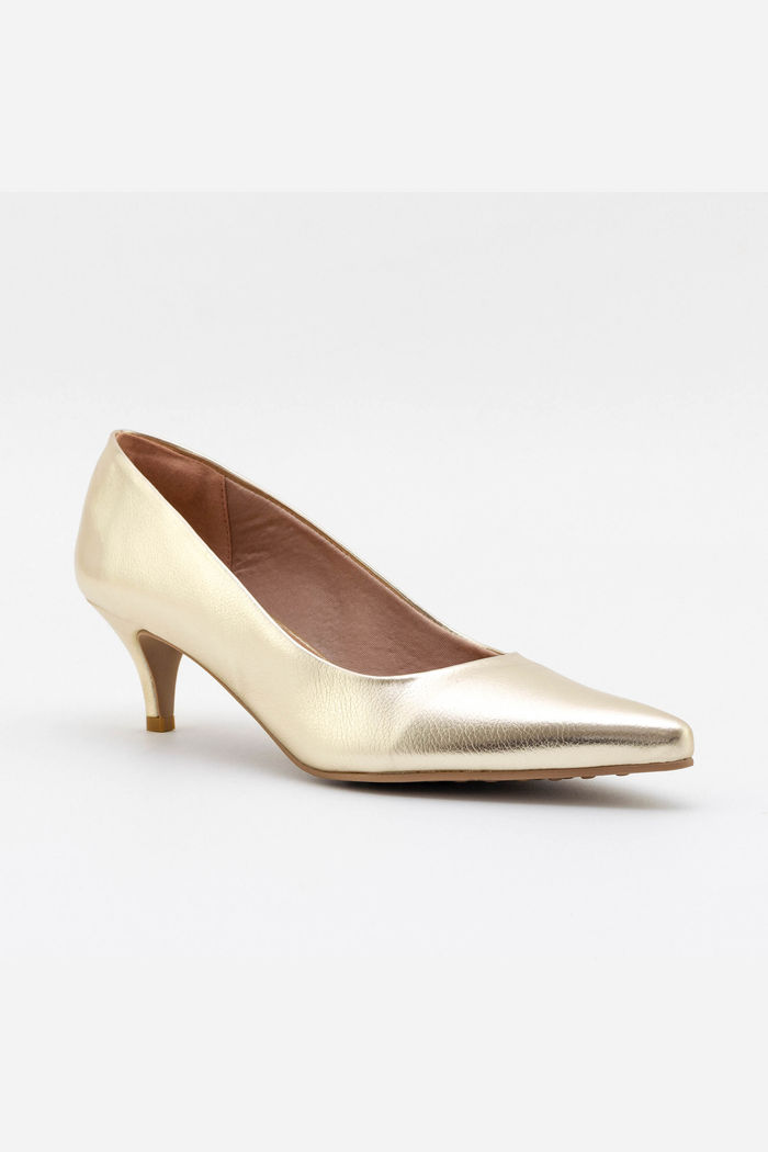 Scarpin Clássico Bico Fino e Salto Médio Champagne