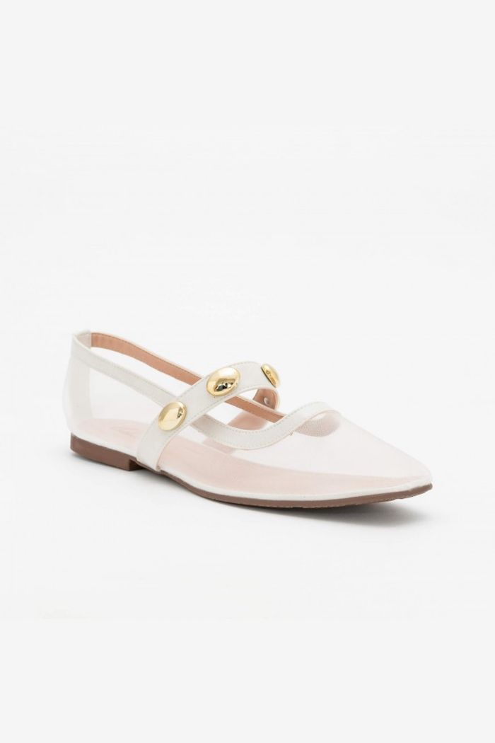 Sapatilha Boneca Transparente com Enfeites Off White