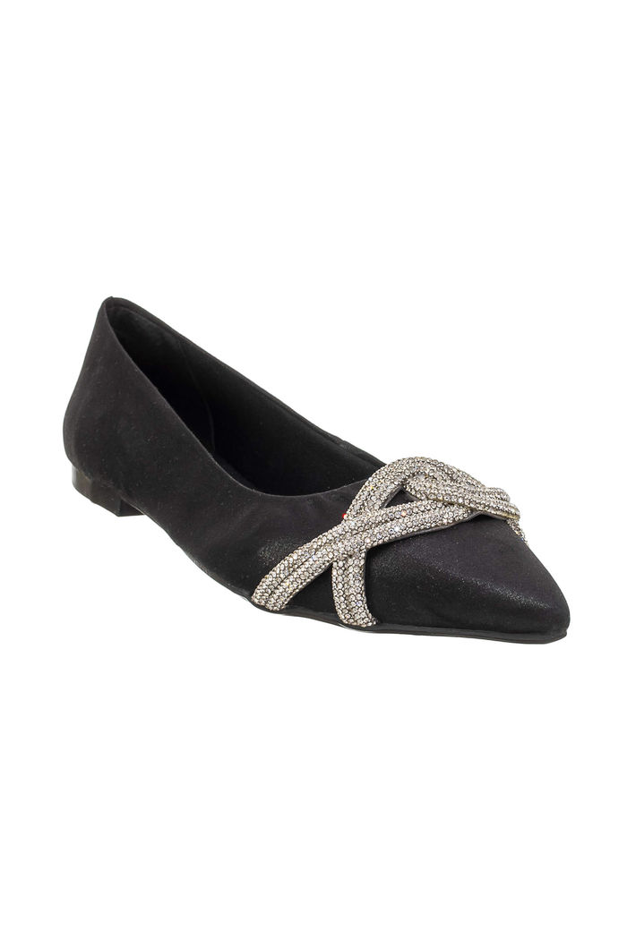 Sapatilha com Enfeite de Strass Bico Fino Preto