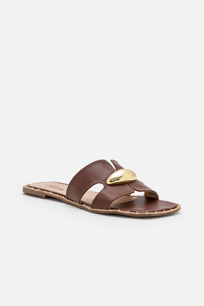 Rasteira H com Enfeite Metálico Café