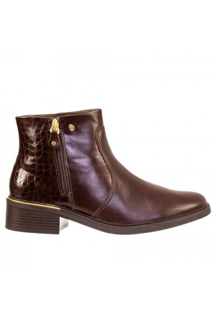 Bota Cano Curto com Zíper Lateral Confortflex Café