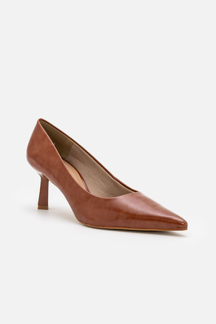 Scarpin Clássico com Salto Geométrico Tostado