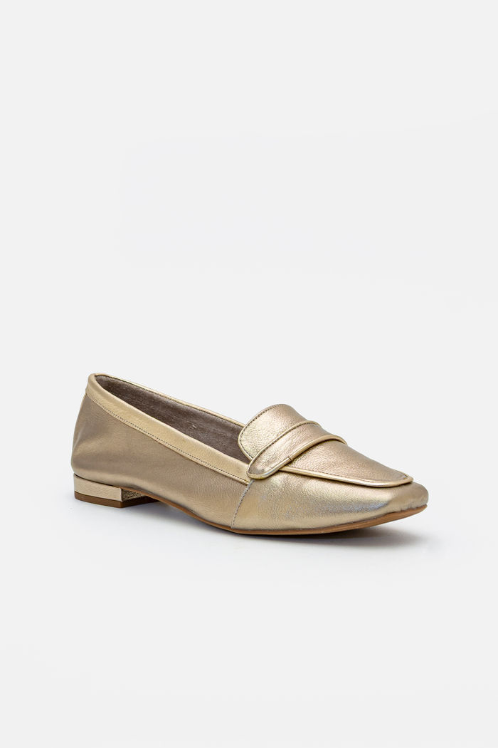 Mocassim em Couro Prata Velho com Champagne