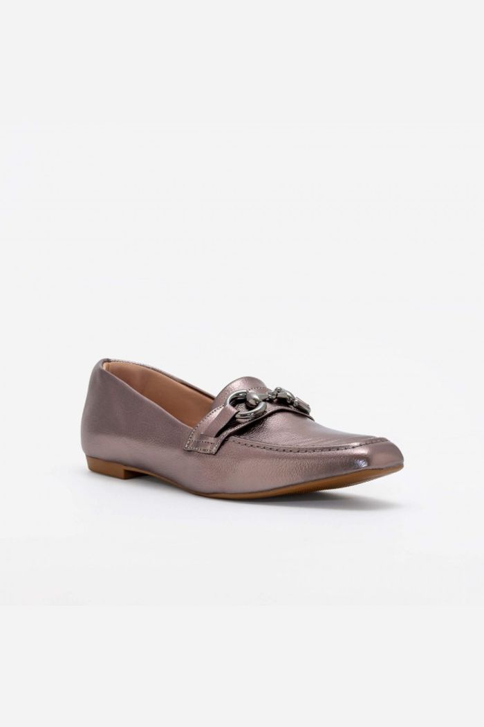 Mocassim com enfeite bico quadrado Prata Velho