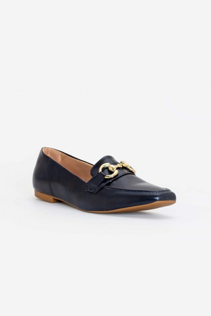 Mocassim com enfeite bico quadrado Marinho