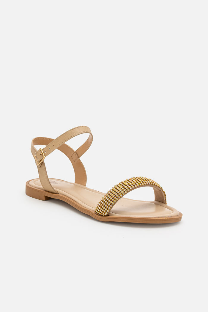 Rasteira com Tira de Brilho Amêndoa