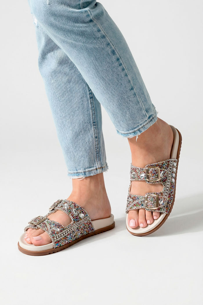 Papete Prática com Fivelas e Cristais Off White