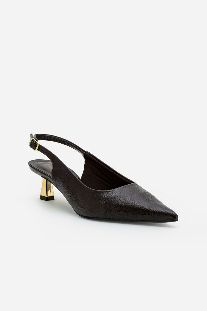 Chanel em Verniz com Salto Cromado Marrom