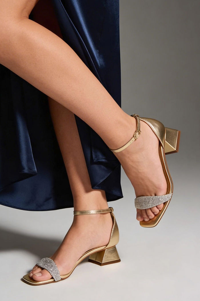 Sandália com Tira em Brilho e Calcanhar Fechado Ouro