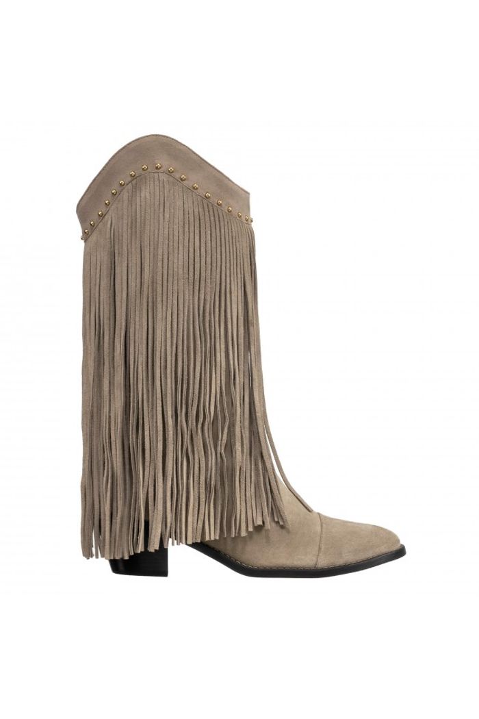 Bota Texana cano médio com franjas Taupe