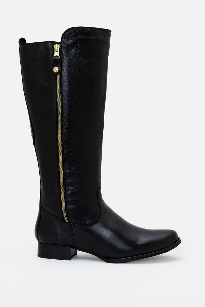 Bota Montaria com Extensor em Couro Preta