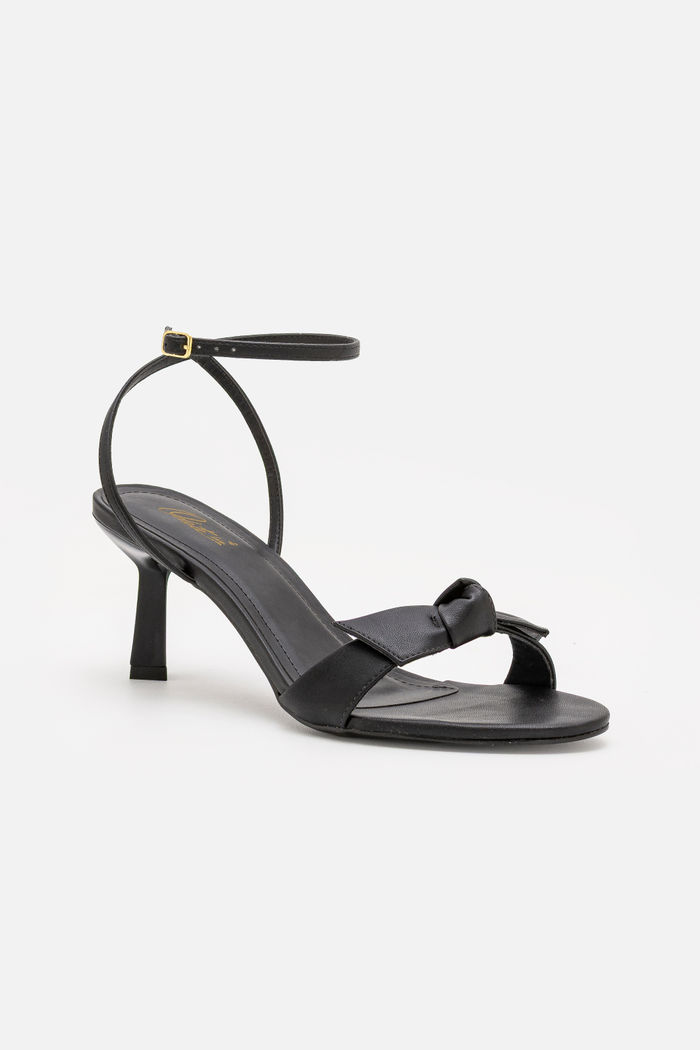 Sandália com Laço e Salto Geométrico Preto