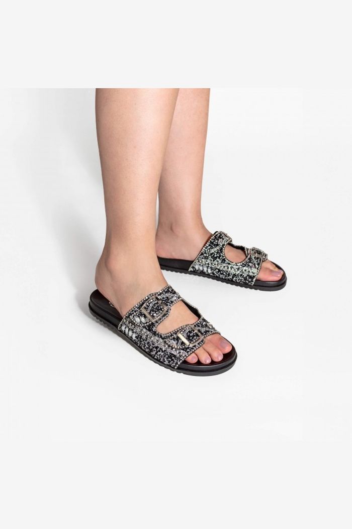 Papete Prática com Fivelas e Cristais Preta