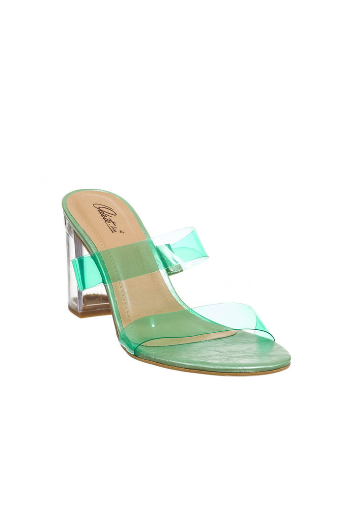 Mule Minimalista em Vinil Salto Acrílico Verde