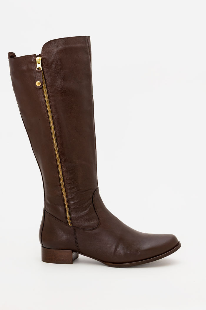 Bota Montaria com Extensor em Couro Café