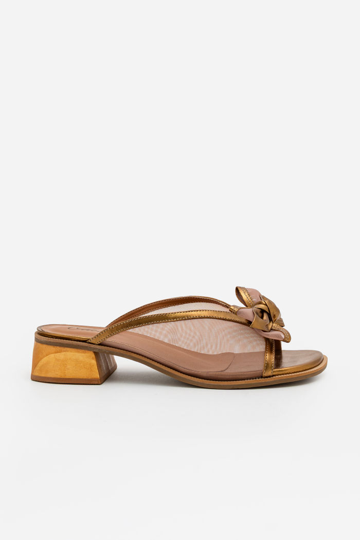 Mule em Tela e Couro com Laço Bronze