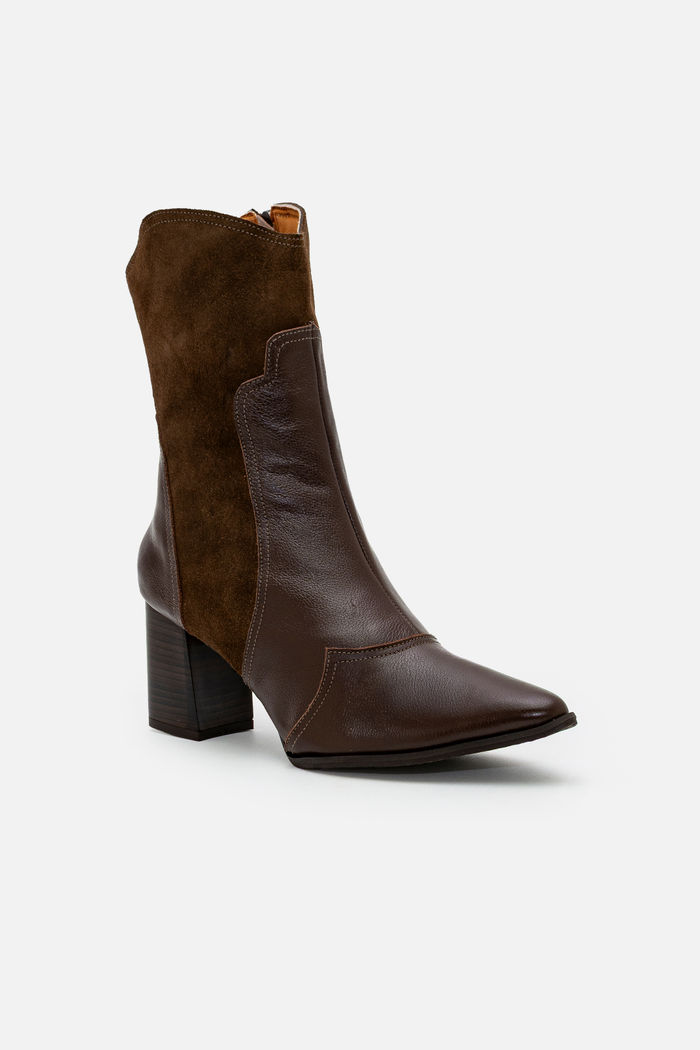 Bota Western em Couro com Salto Bloco Café
