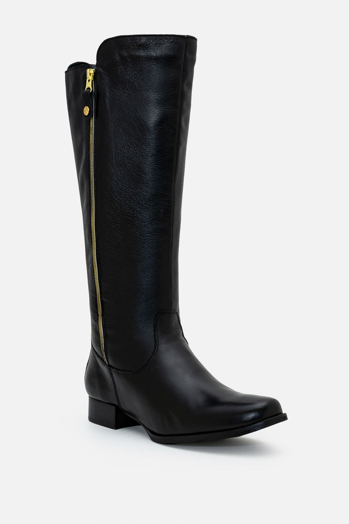 Bota Montaria com Extensor em Couro Preta