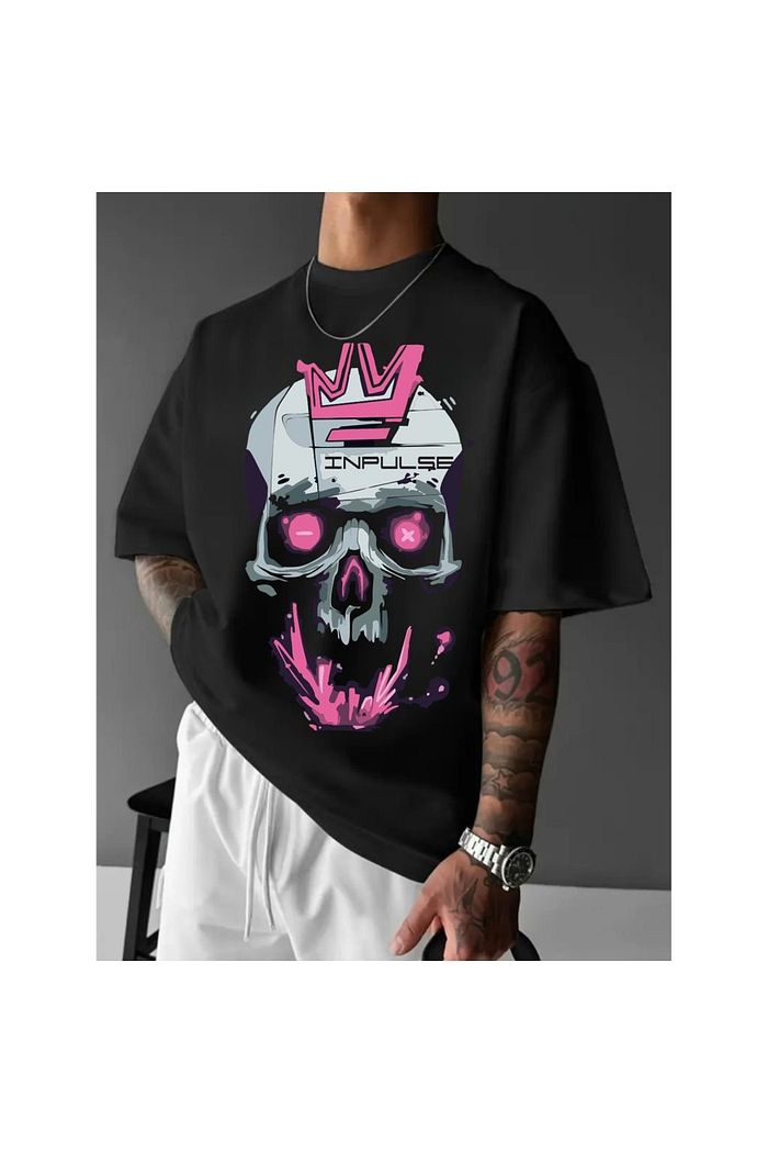 Camiseta Oversized Estampa Frente Caveira Storm