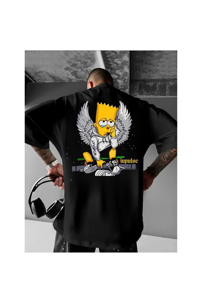 Camiseta Oversized Estampada Bart Simpsom Anjo