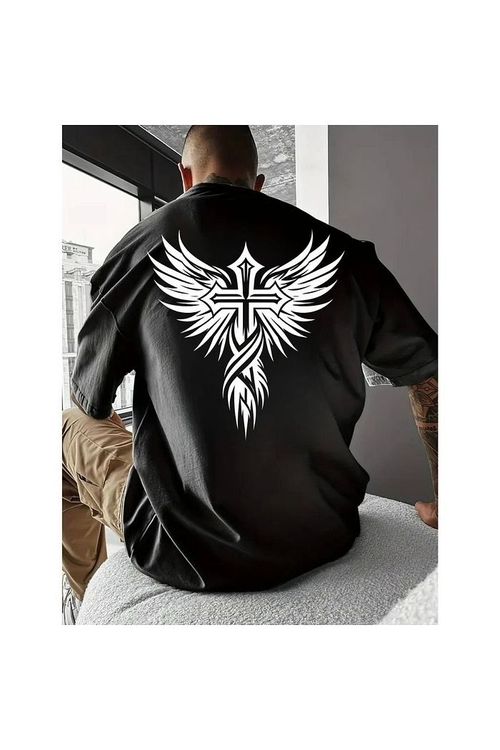 Camiseta Oversized Estampada Cruz Asa
