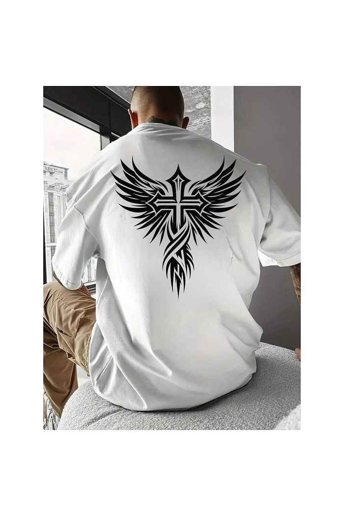 Camiseta Oversized Estampada Cruz Asa