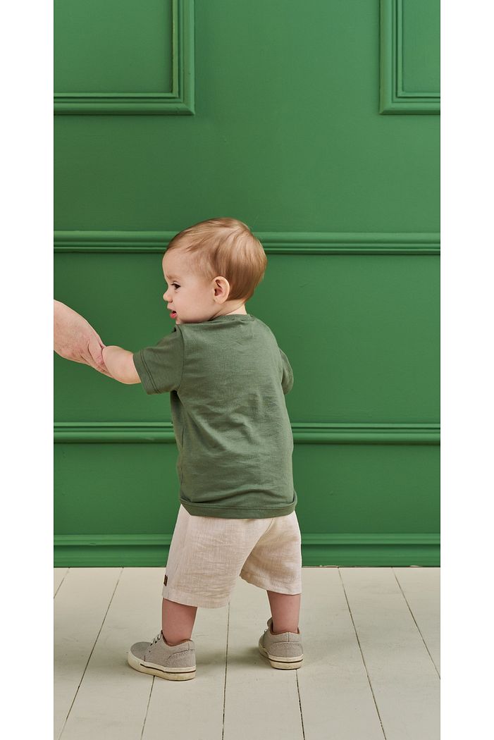 CONJUNTO T-SHIRT EM MEIA MALHA E SHORT EM TECIDO POLYLINHO