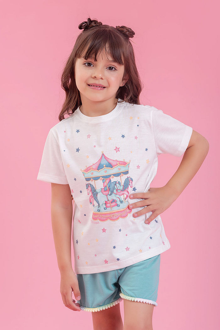 CONJUNTO PIJAMA BLUSA E SHORTS BASIC EM MEIA MALHA PV