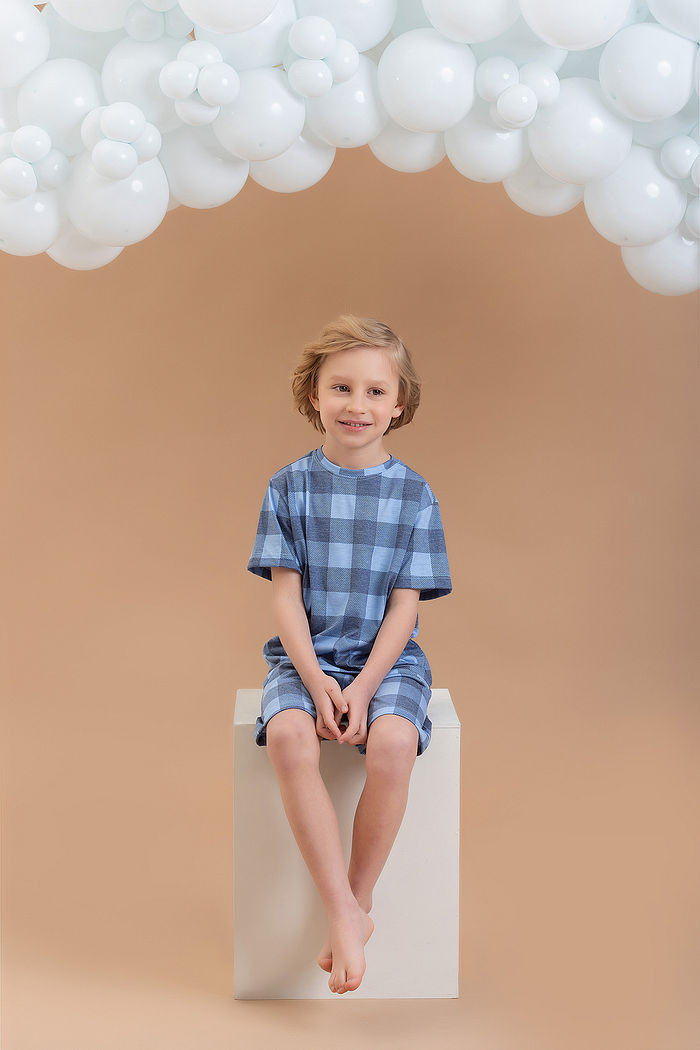 CONJUNTO PIJAMA CAMISETA E SHORTS EM MEIA MALHA PV XADREZ