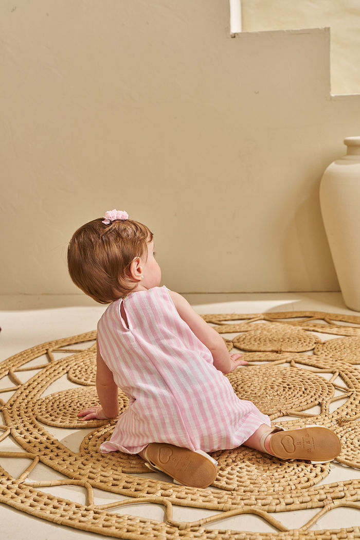 CONJUNTO VESTIDO E CALCINHA SHORTS EM TECIDO TOUCH LISTRADO