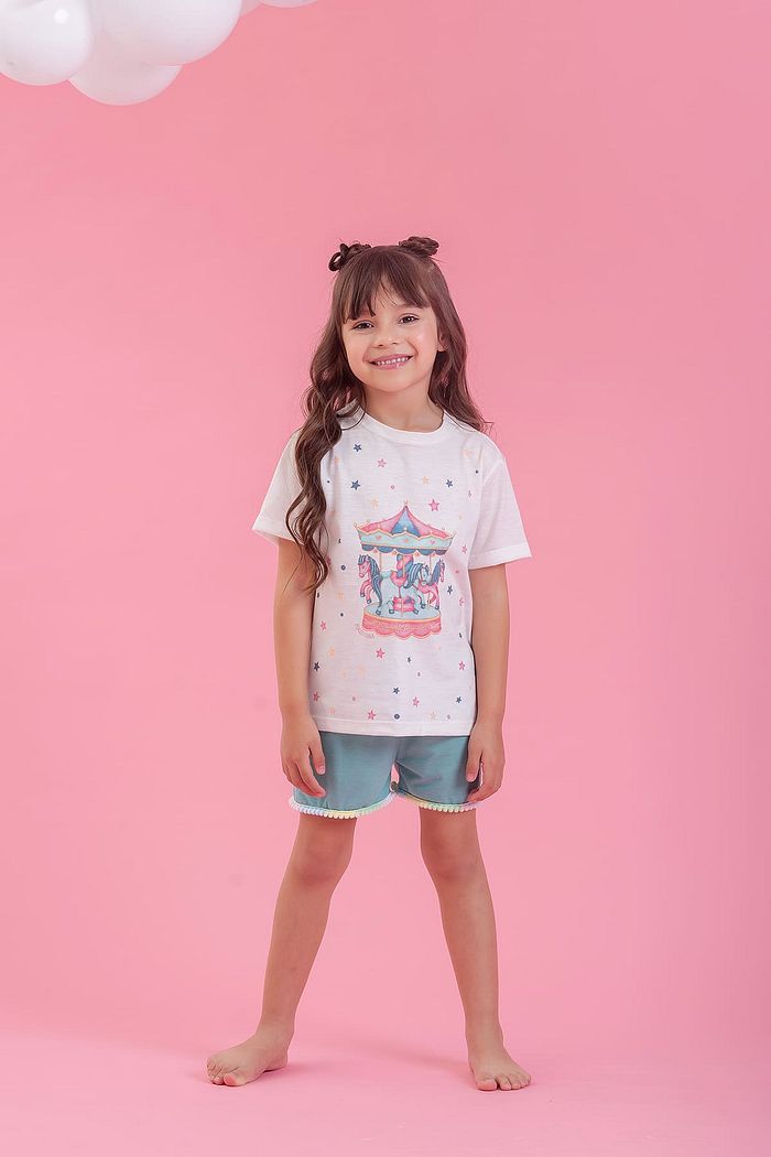 CONJUNTO PIJAMA BLUSA E SHORTS BASIC EM MEIA MALHA PV