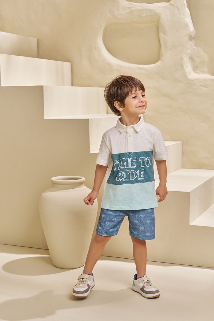 CONJUNTO POLO EM FLAMÊ E SHORT EM MOLETINHO PASSEIO DE BIKE