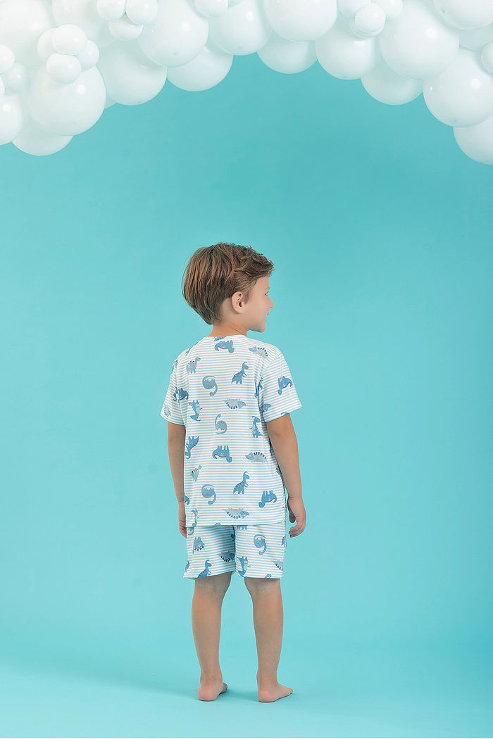 CONJUNTO PIJAMA CAMISETA E SHORTS EM MEIA MALHA PV DINO