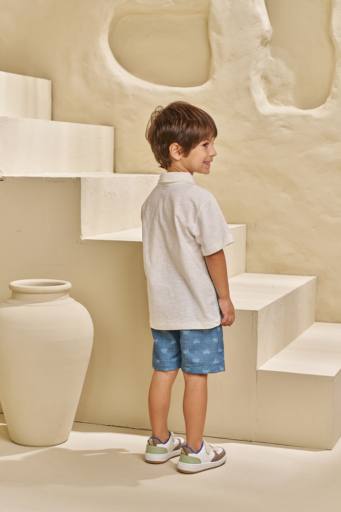 CONJUNTO POLO EM FLAMÊ E SHORT EM MOLETINHO PASSEIO DE BIKE