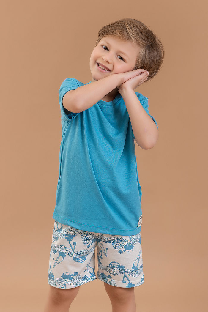 CONJUNTO PIJAMA CAMISETA EM MEIA MALHA PV E SHORTS EM MEIA MALHA PV MÁQUINA